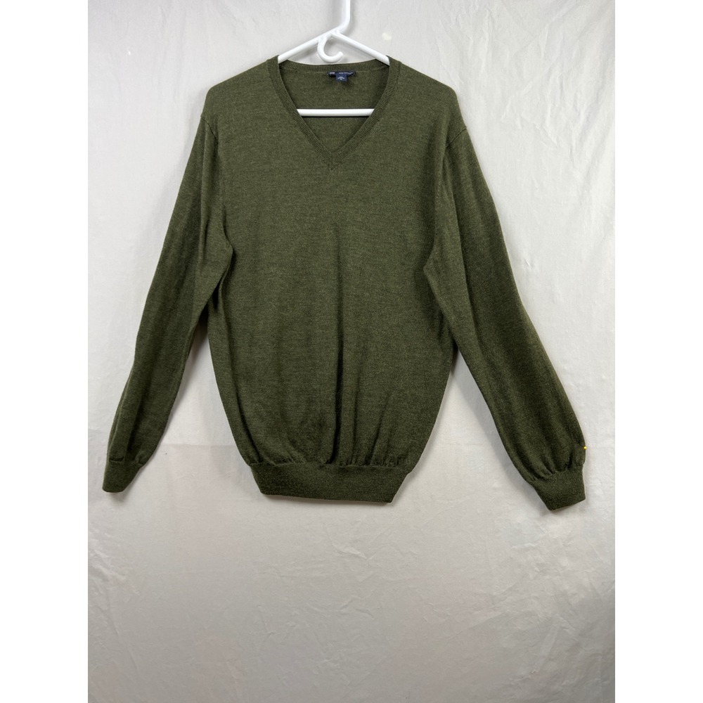 Gap Sweater Mens XL Olive Green Italian Merino Wool V-Neck Long Sleeve Knit